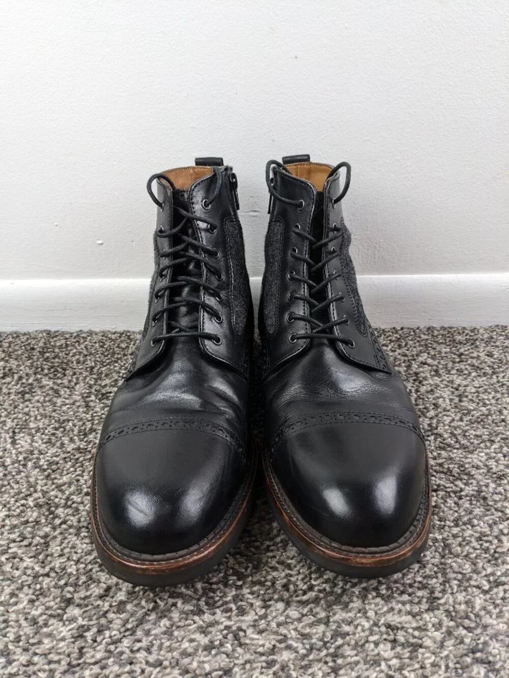 Johnston & Murphy Mens Size 13 M Fullerton Cap Toe Black Leather Boots Zip Wool